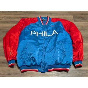 Nike Philadelphia 76ers NBA Satin Bomber Jacket Blue Red Mens PHILA 76 3XL READ